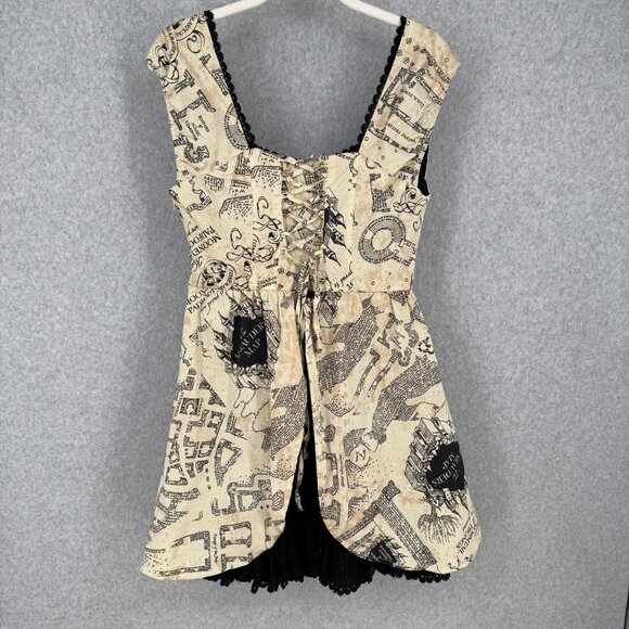 Harry Potter Marauders Map Dress Size S Black Cream Corset Sweetheart Milkmaid - Picture 6 of 15